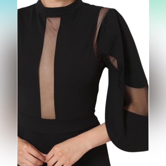 Mesh Cutout Halter Jumpsuit with Flowy Sleeves - Picture 3 of 4